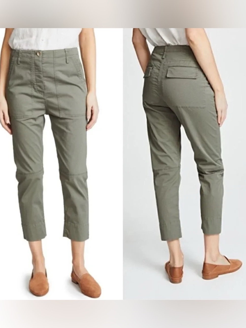 Theory Spring Cargo Casual Cropped Twill Pants | Green | *flaw 12